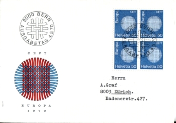 CH FDC 0924 (Viererblock) 1970 05 001 ●